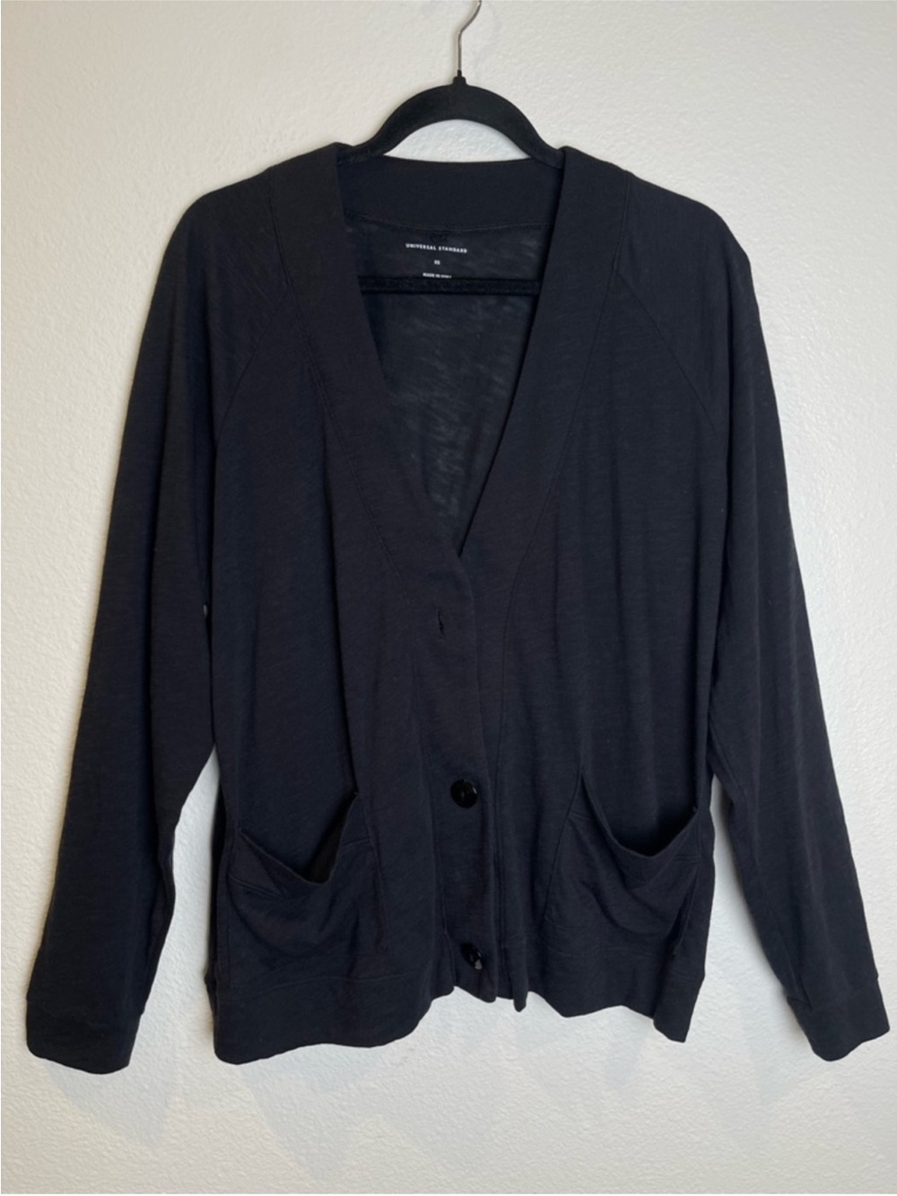 Universal Standard Black Button-Front V-Neck Cardigan Sz XS Cotton Lightweight